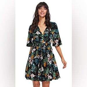Palm Print Boho Dress